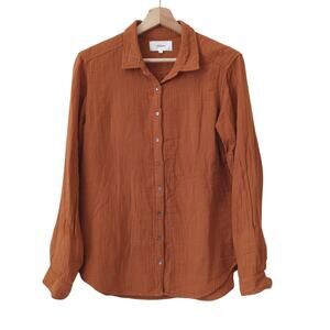 Xirena Top Womens XS 100% Cotton Button Up Long Sleeve Gauze Orange Scout Shirt